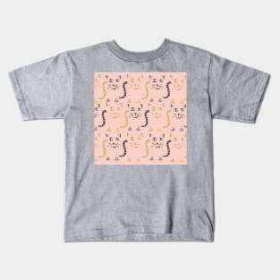 Gold black cats pattern on pink Kids T-Shirt